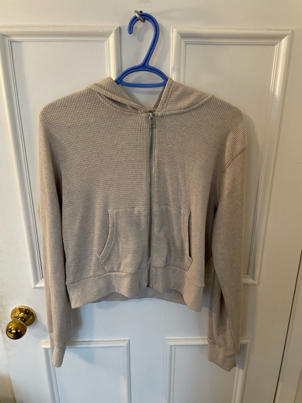 Harlow Beige Waffle-Knit Zip Hoodie